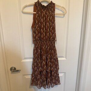 Taylor Brown Patterned Sleeveless Tiered Dress, Size 2